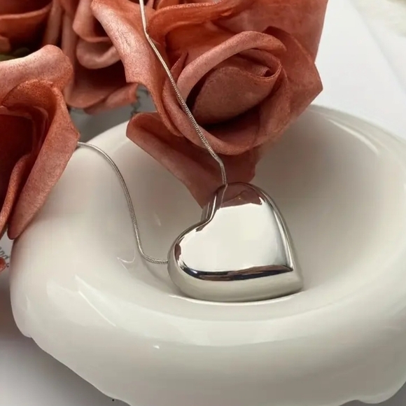 Elegant Sterling Silver 1 Inch Heart Pendant Necklace - Picture 3 of 4